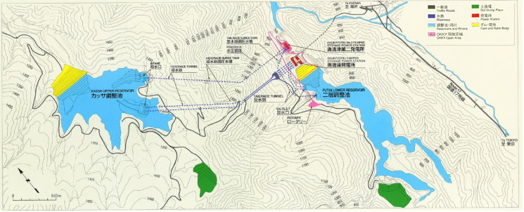 奥清津発電所および奥清津第二発電所配置図